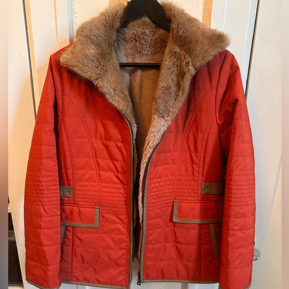 ZiZon Rabbit Fur Lined Jacket – Orange – Size M – Made in Korea